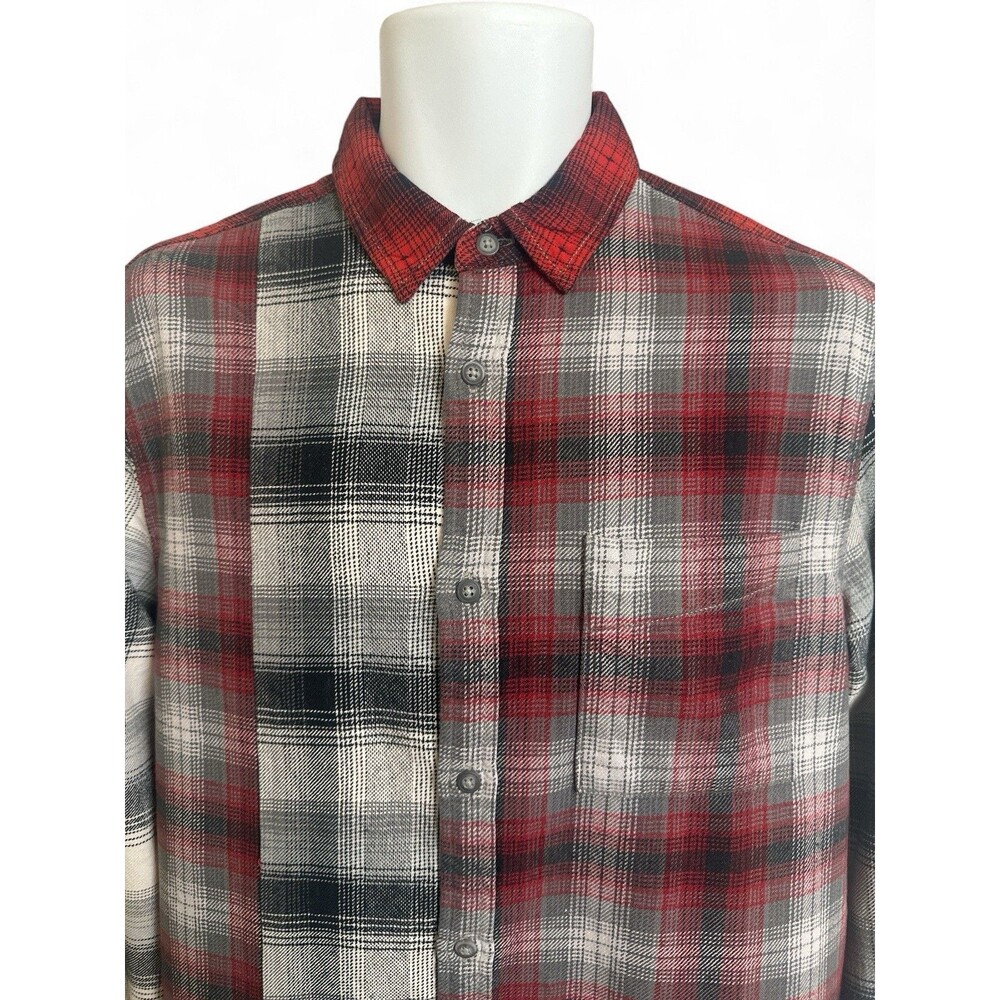 NWT Topman Asos Men's M Patchwork Plaid Flannel Button Up Shirt Red Black White - Picture 2 of 4